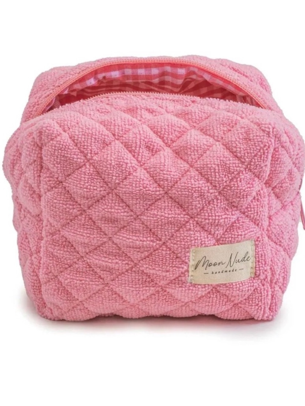 New candy mini moon nudePink Quilted Cosmetic Pouch with Checkered pink Lining